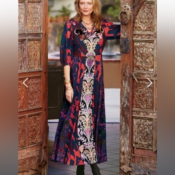 SOFT SURROUNDINGS Epiphany Maxi Dress Velvet Details Size NEW Boho Bohemian - Picture 1 of 10